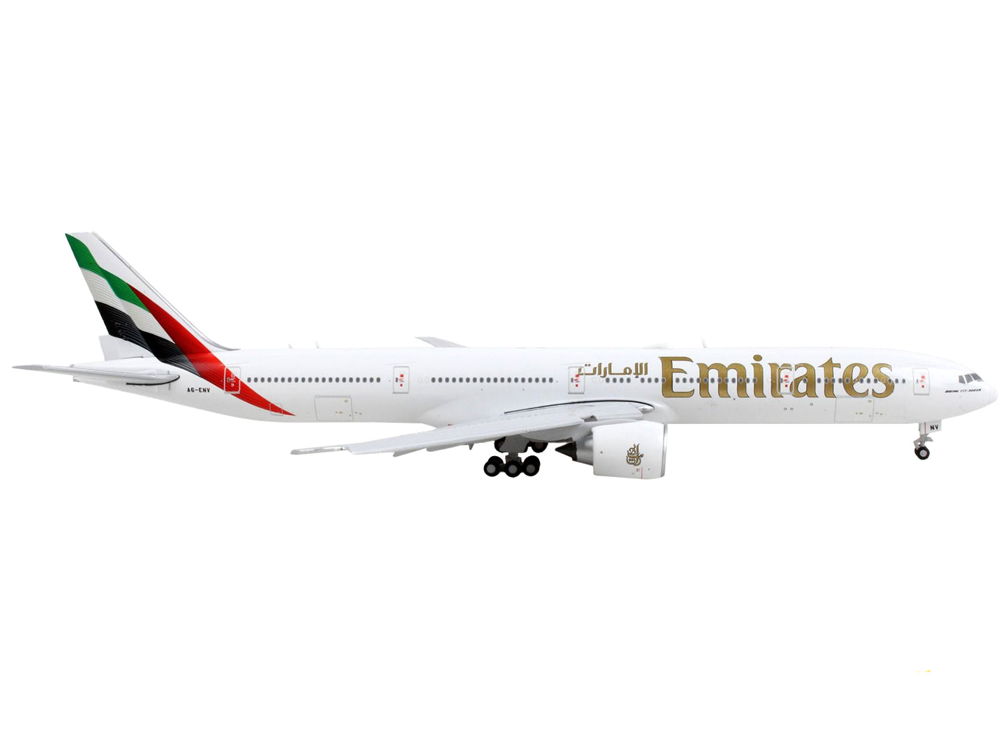 GeminiJets Boeing 777-300ER Commercial Aircraft with Flaps Down "Emirates Airlines" White with Tail Stripes 1/400 Diecast Model Airplane by GeminiJets