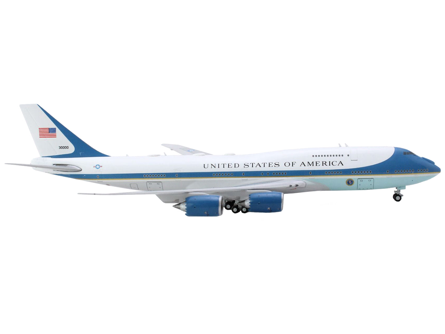 GeminiJets Boeing VC-25B Transport Aircraft "United States of America - Air Force One" (30000) White with Blue Stripes 1/400 Diecast Model Airplane by GeminiJets