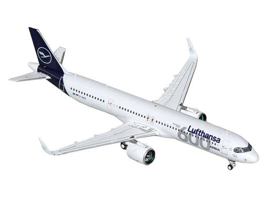 GeminiJets Airbus A321neo Commercial Aircraft "Lufthansa - 600th Airbus Aircraft" (D-AIEQ) White with Dark Blue Tail 1/400 Diecast Model Airplane by GeminiJets