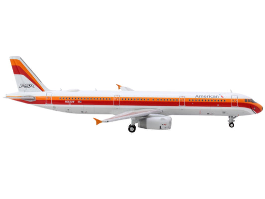 GeminiJets Airbus A321 Commercial Aircraft "American Airlines - PSA" (N582UW) White with Red and Orange Stripes 1/400 Diecast Model Airplane by GeminiJets