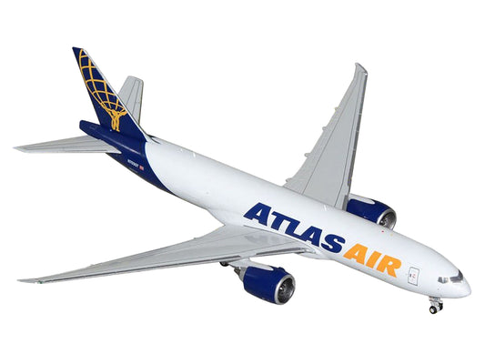 GeminiJets Boeing 777-200LR Commercial Aircraft "Atlas Air" (N703GT) White with Blue Tail 1/400 Diecast Model Airplane by GeminiJets