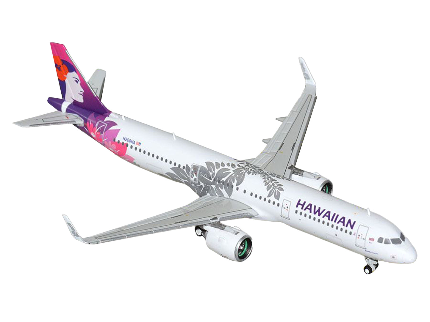 GeminiJets Airbus A321neo Commercial Aircraft "Hawaiian Airlines" (N208HA) White with Purple Tail 1/400 Diecast Model Airplane by GeminiJets