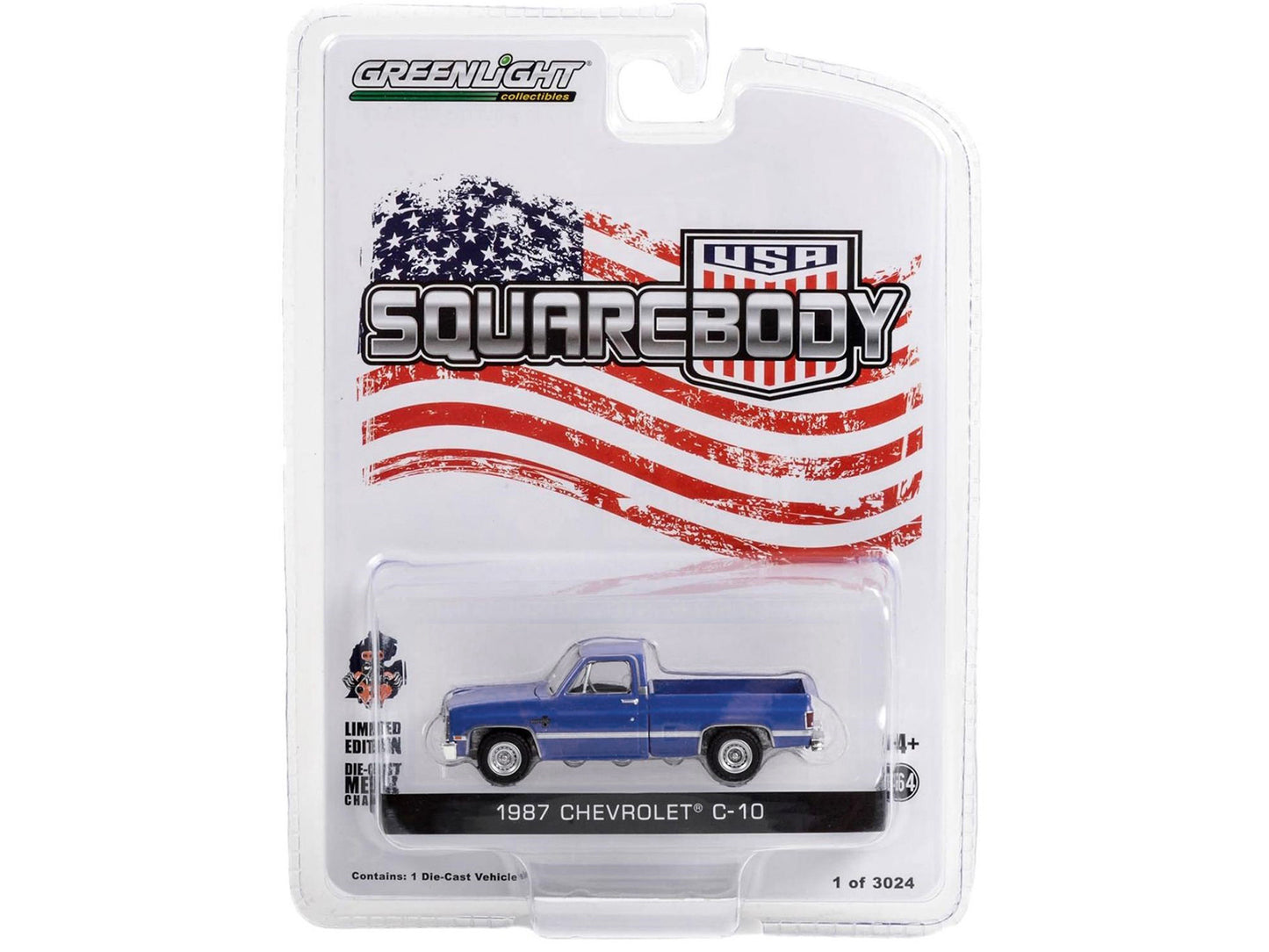 Greenlight 1987 Chevrolet C-10 Pickup Truck Blue "Squarebody USA" Limited Edition to 3024 pieces Worldwide 1/64 Diecast Model Car by Greenlight