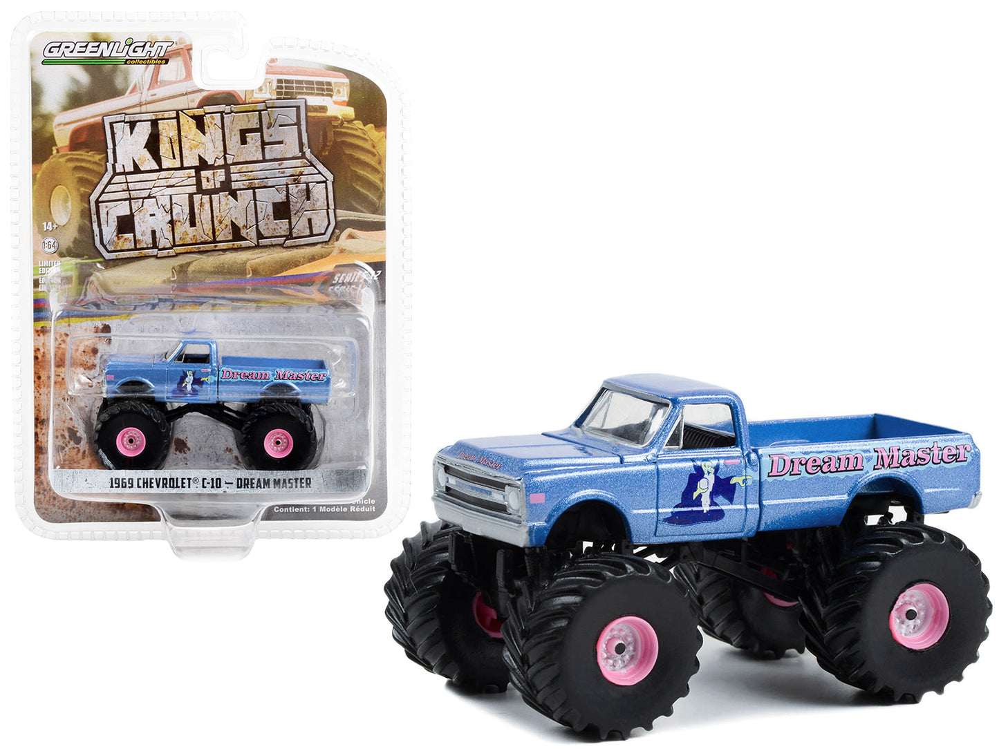 Greenlight 1969 Chevrolet C-10 Monster Truck Blue Metallic "Dream Master" "Kings of Crunch" Series 12 1/64 Diecast Model Car by Greenlight