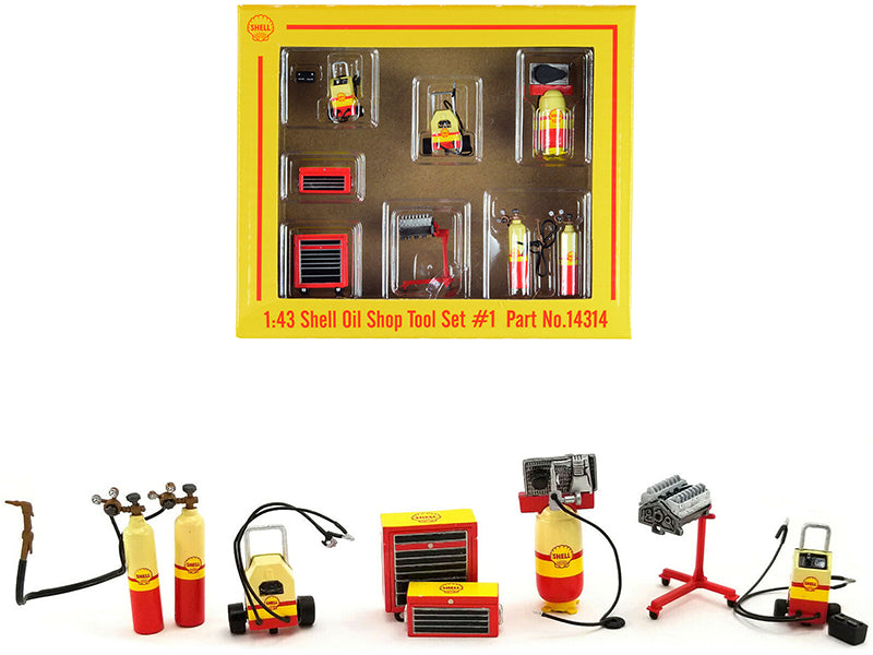 GMP "Shell Oil" Shop Tools Set of 7 pieces 1/43 Diecast Models by GMP