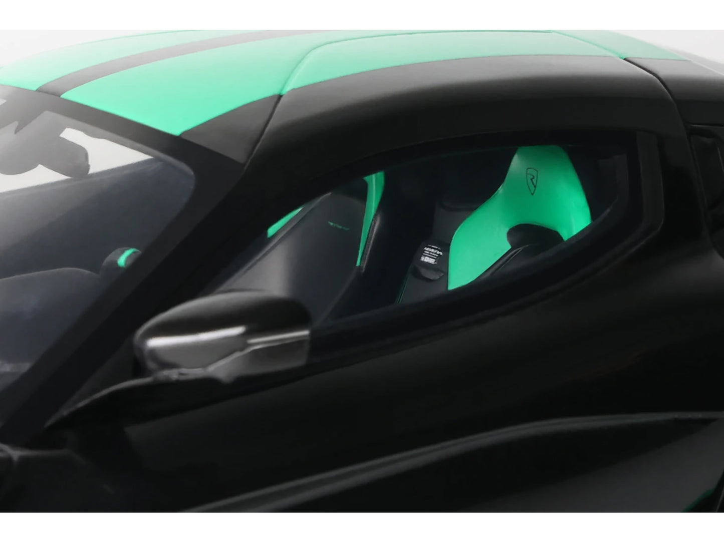 2023 Rimac Nevera Black with Green Stripes 1/18 Model Car by GT Spirit