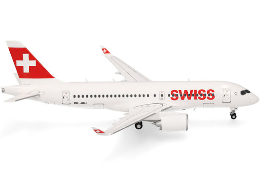 Herpa Airbus A220-100 Commercial Aircraft "Swiss International Air Lines" (HB-JBH) White with Red Tail 1/200 Diecast Model Airplane by Herpa