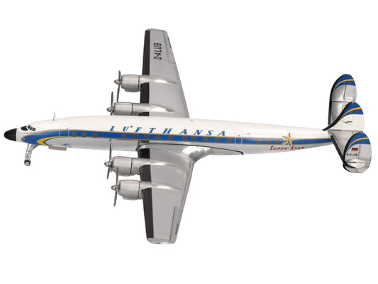 Herpa Lockheed L-1649A Super Star Commercial Aircraft "Lufthansa" (D-ALUB) White with Blue Stripes 1/200 Diecast Model Airplane by Herpa