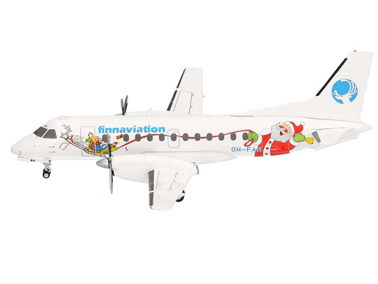 Herpa Saab 340 Commercial Aircraft "Finnaviation - Santa Livery" (OH-FAH) White with Graphics 1/200 Diecast Model Airplane by Herpa