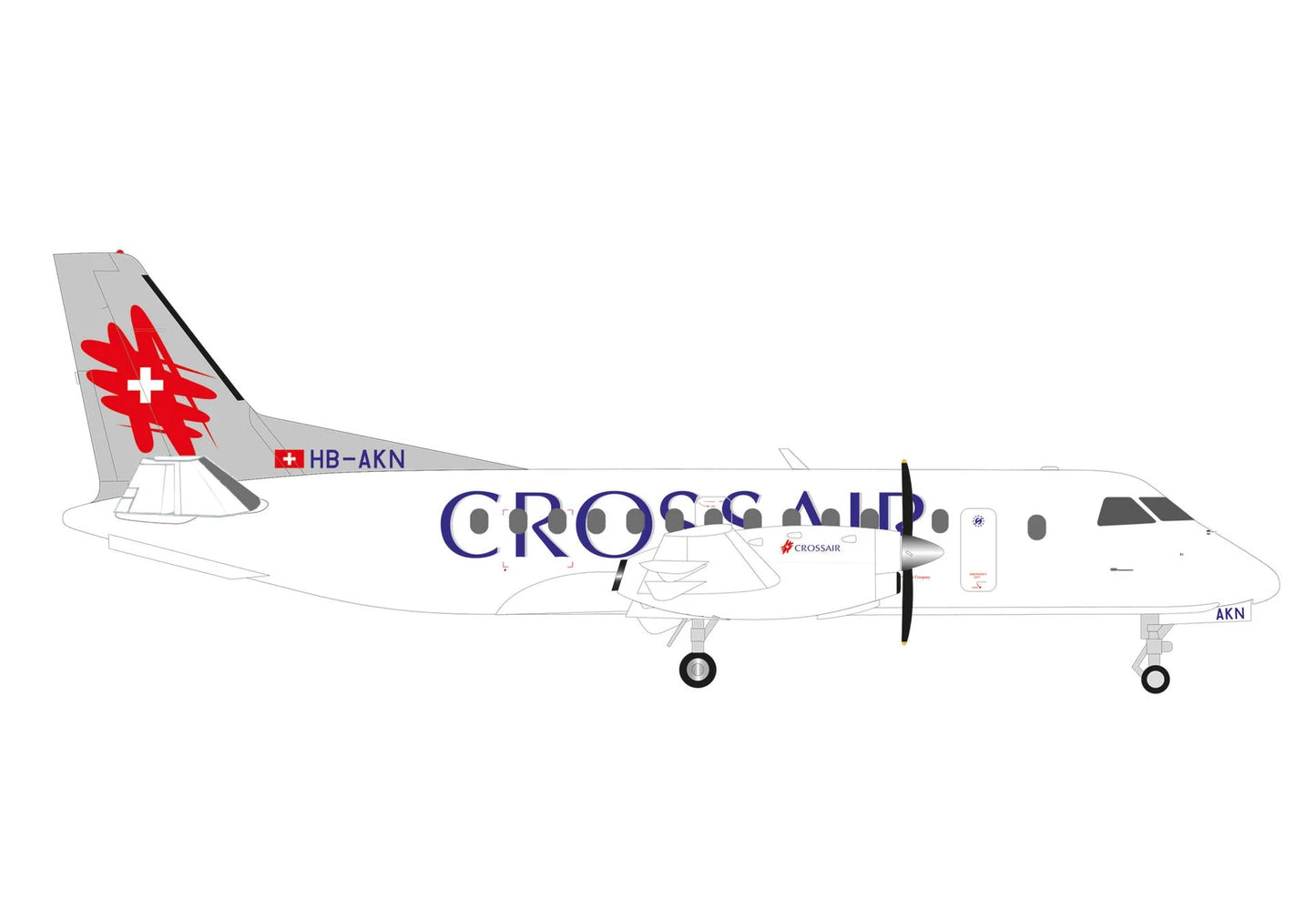 GeminiJets Saab 340 Commercial Aircraft "Crossair" (HB-AKN) White with Tail Graphics 1/200 Diecast Model Airplane by Herpa