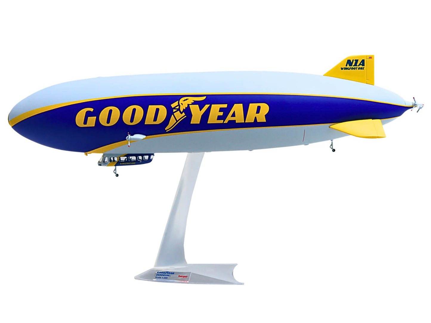 Zeppelin NT Aircraft "Goodyear Blimp - Wingfoot One" (N1A) Gray and Blue with Yellow Stripes 1/200 Diecast Model by Herpa