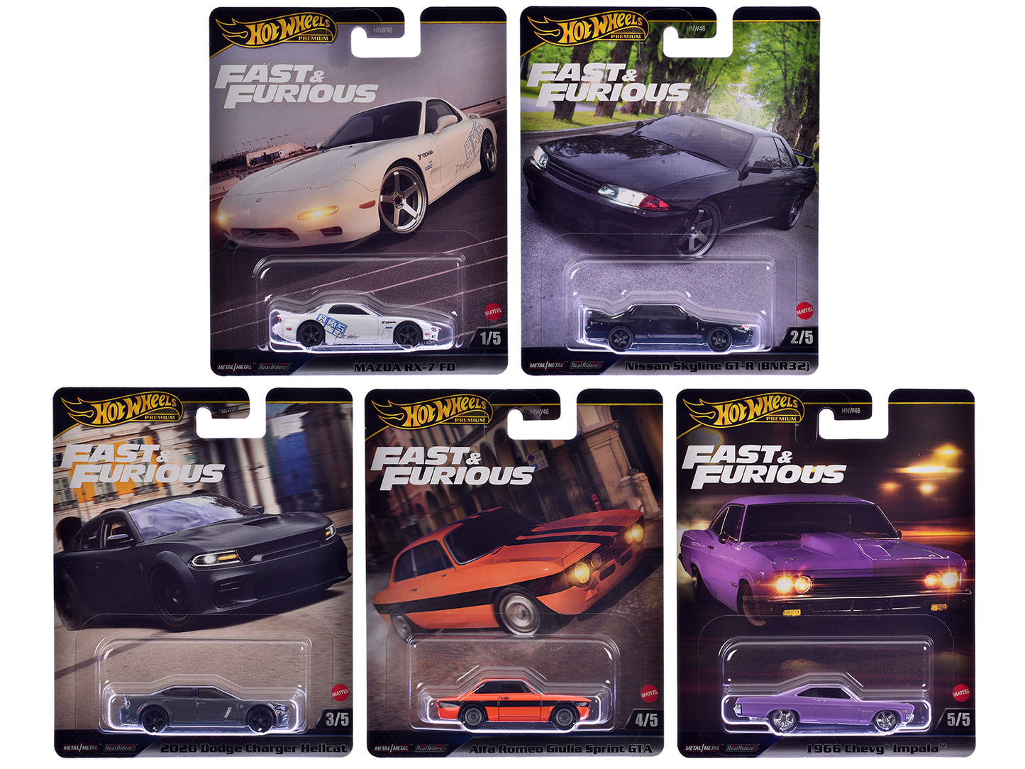 Hotwheels "Fast & Furious" 2025 5 piece Set K Diecast Model Cars by Hot Wheels