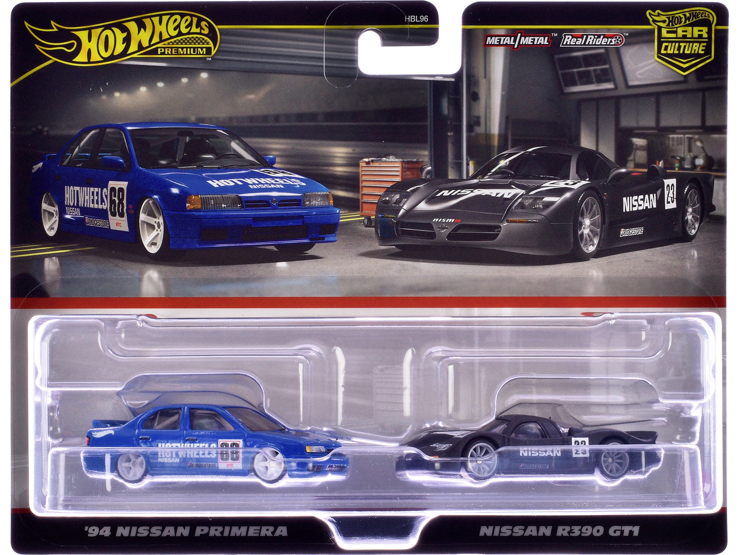 Hotwheels 1994 Nissan Primera RHD (Right Hand Drive) #68 Blue and Nissan R390 GT1 #23 Matt Black "Car Culture" Set of 2 Cars Diecast Model Cars by Hot Wheels