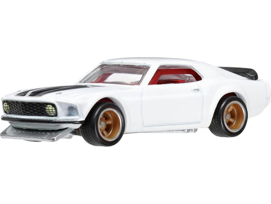Hotwheels 1969 Ford Mustang Boss 302 White with Black Stripes "Fast & Furious 6" (2013) Movie "Premium" Series Diecast Model Car by Hot Wheels