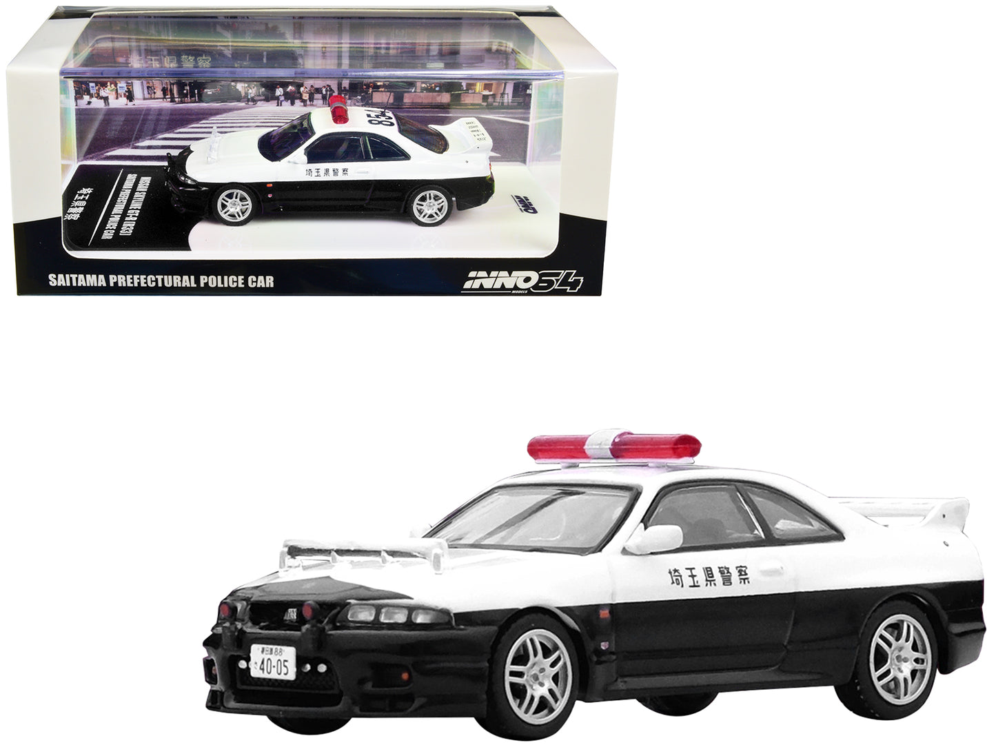 Inno Models Nissan Skyline GT-R (R33) RHD (Right Hand Drive) Black and White "Saitama Prefectural" Police Car 1/64 Diecast Model Car by Inno Models