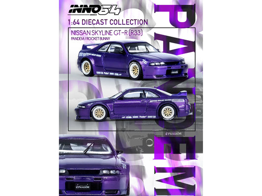 Inno Models Nissan Skyline GT-R (R33) RHD (Right Hand Drive) "Pandem - Rocket Bunny" Purple Metallic 1/64 Diecast Model Car by Inno Models