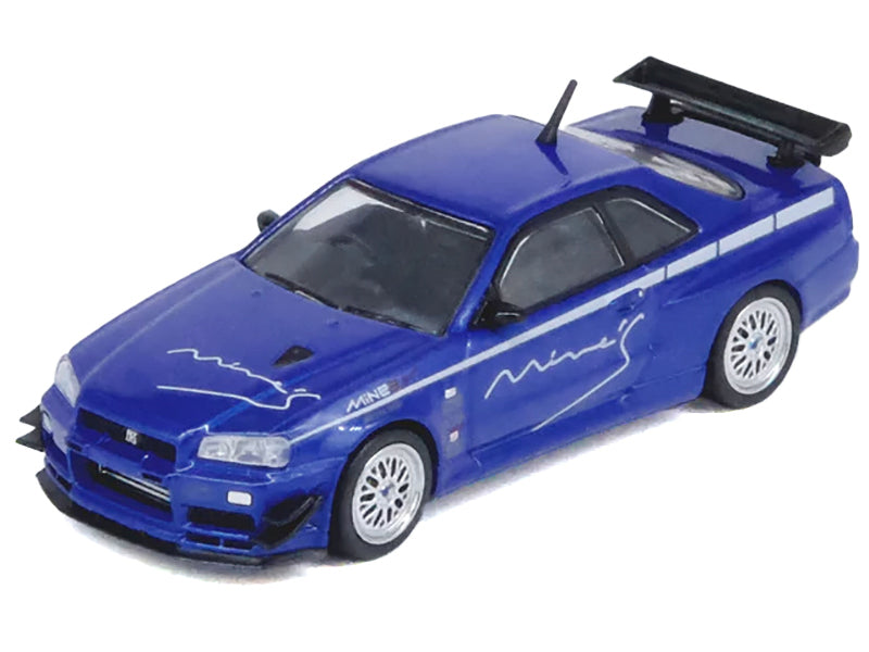 Inno Models Nissan Skyline GT-R (R34) V-SPEC RHD (Right Hand Drive) "Tuned by Mine's" Blue Metallic 1/64 Diecast Model Car by Inno Models