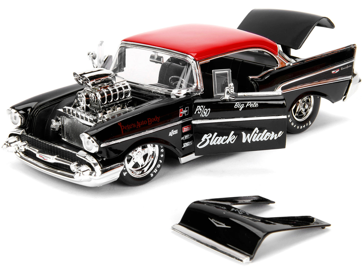 Jada 1957 Chevrolet Bel Air Black with Red Top "Pete's Auto Body: Black Widow" "Bigtime Muscle" Series 1/24 Diecast Model Car by Jada