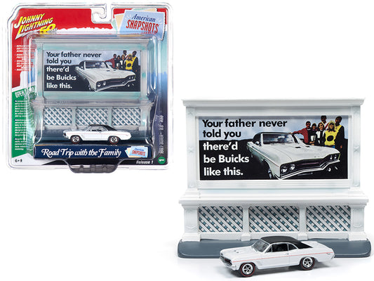 Johnny Lightning 1967 Buick GS 400 White with "Buick" City Billboard "Johnny Lightning 50th Anniversary" 1/64 Diecast Model Car by Johnny Lightning