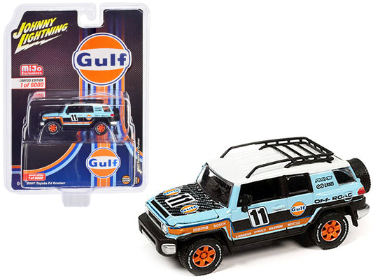 Johnny Lightning 2007 Toyota FJ Cruiser #11 Light Blue "Gulf Oil" with Roofrack Limited Edition to 6000 pieces Worldwide 1/64 Diecast Model Car by Johnny Lightning