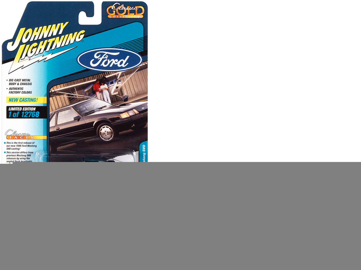 1986 Ford Mustang SVO Light Regatta Blue Metallic with Black Stripes "Classic Gold Collection" Series Limited Edition to 12768 pieces Worldwide 1/64 Diecast Model Car by Johnny Lightning