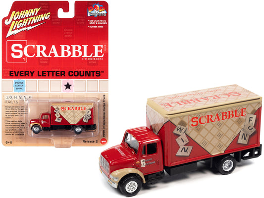 Johnny Lightning 1999 International Cargo Truck Red with Graphics "Scrabble" "Pop Culture" 2022 Release 2 1/64 Diecast Model Car by Johnny Lightning