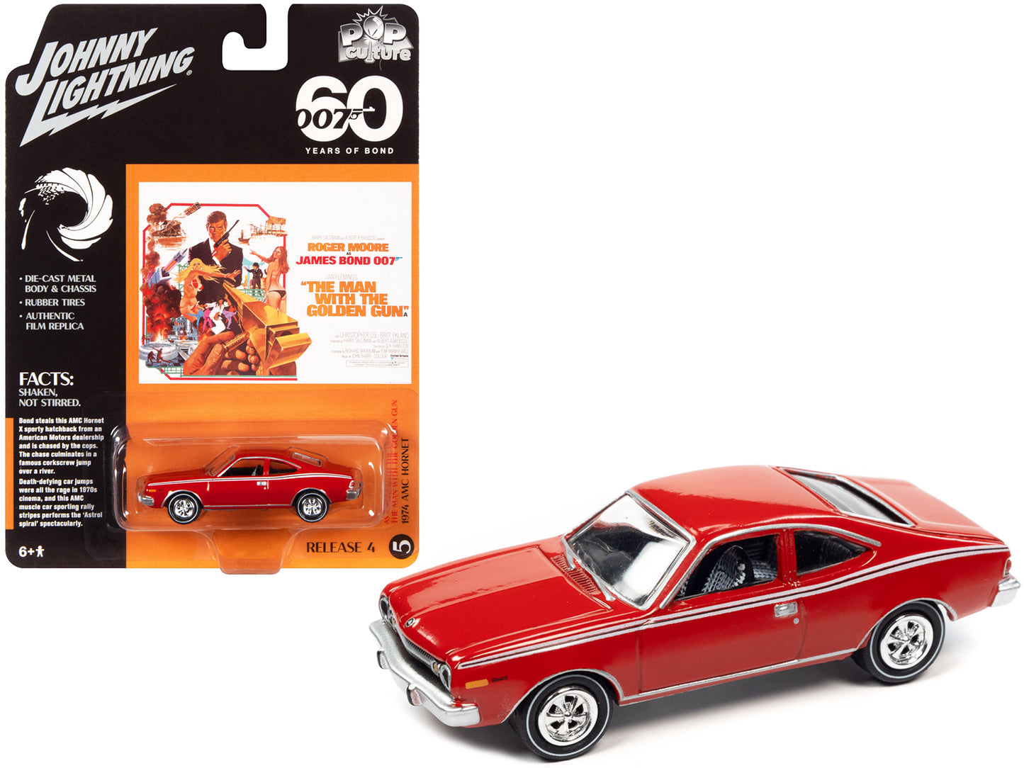 Johnny Lightning 1974 AMC Hornet Red 007 James Bond "The Man with the Golden Gun" (1974) Movie "Pop Culture" 2022 Release 4 1/64 Diecast Model Car by Johnny Lightning