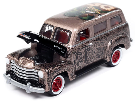 Johnny Lightning 1950 Chevrolet 3100 Suburban Bronze Metallic with Black Hood "Rat Fink" Pop Culture 2024 Release 1 1/64 Diecast Model Car by Johnny Lightning
