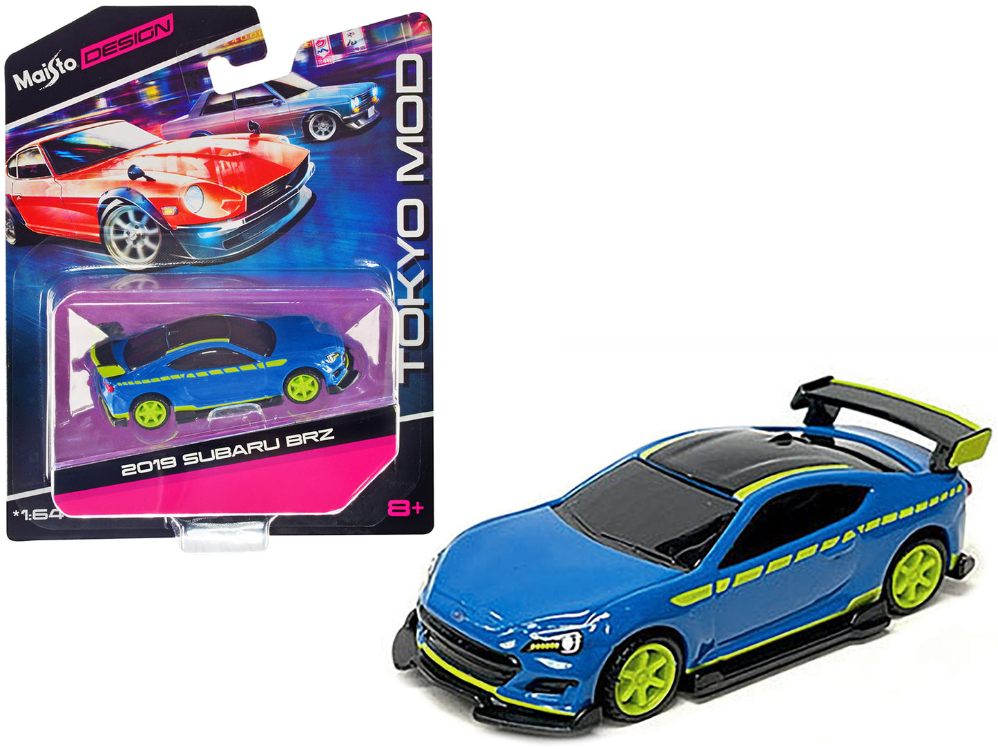 Maisto 2019 Subaru BRZ Blue with Black Top and Bright Green Accents "Tokyo Mod" "Maisto Design" Series 1/64 Diecast Model Car by Maisto
