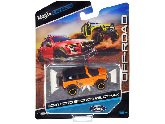 Maisto 2021 Ford Bronco Wildtrak Orange Metallic with Black Top "Off-Road" "Maisto Design" Series 1/64 Diecast Model Car by Maisto