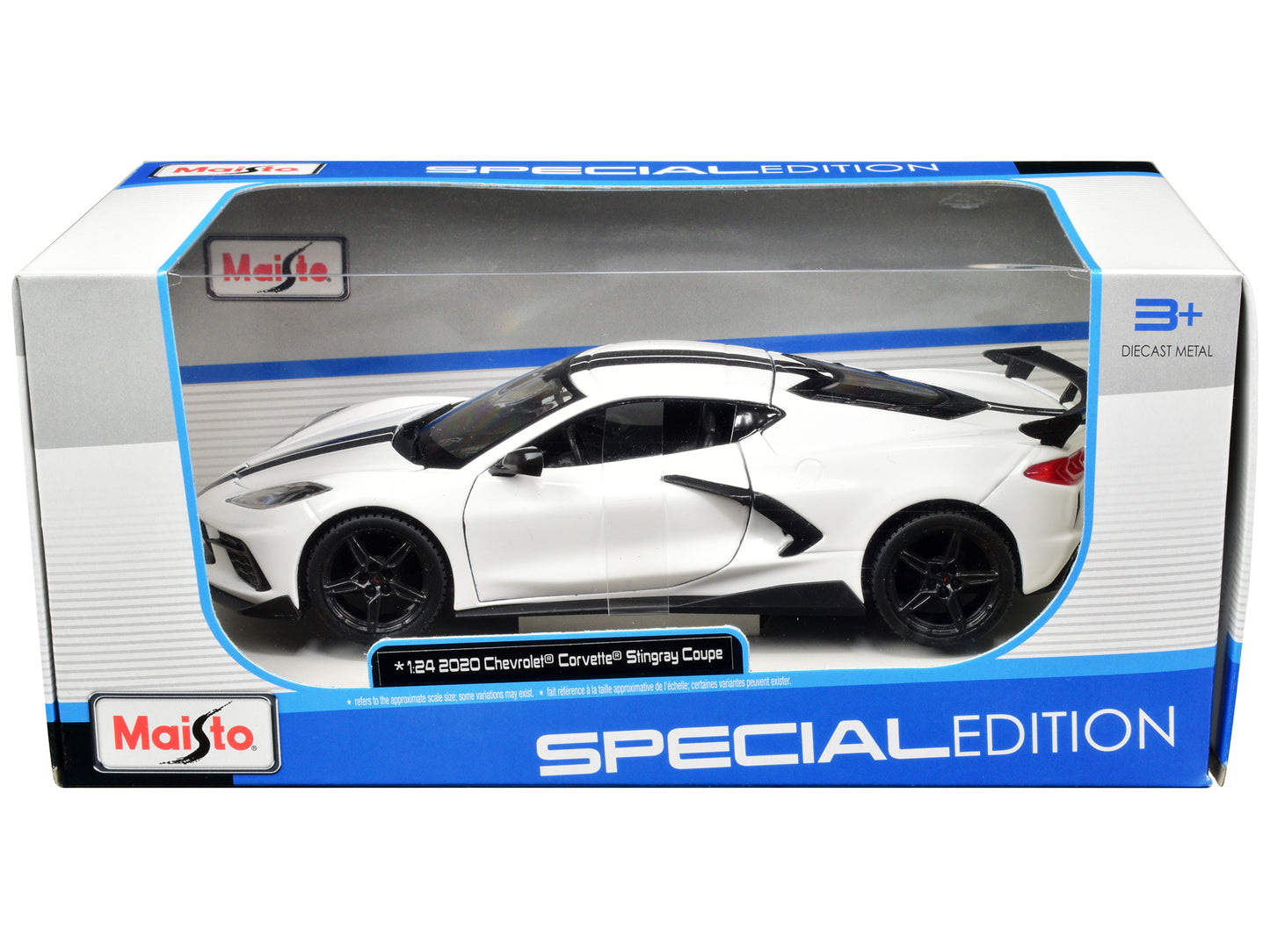 Maisto 2020 Chevrolet Corvette Stingray Coupe White with Black Stripes "Special Edition" Series 1/24 Diecast Model Car by Maisto