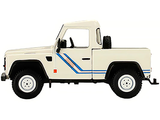 Mini GT Land Rover Defender 90 Pickup Truck White with Blue Stripes Limited Edition to 3000 pieces Worldwide 1/64 Diecast Model Car by Mini GT
