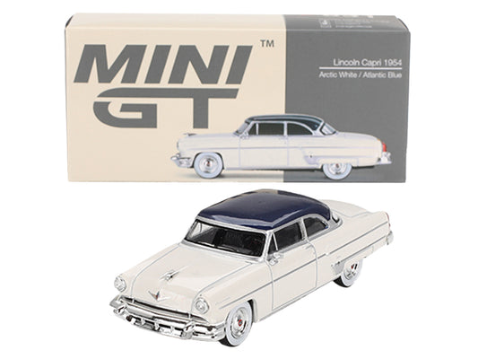 Mini GT 1954 Lincoln Capri Arctic White with Atlantic Blue Top Limited Edition to 3000 pieces Worldwide 1/64 Diecast Model Car by Mini GT