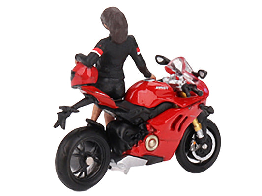 Mini GT Ducati Panigale V4 S Motorcycle Red with Ducati Girl Figure Limited Edition 1/64 Diecast Model by Mini GT