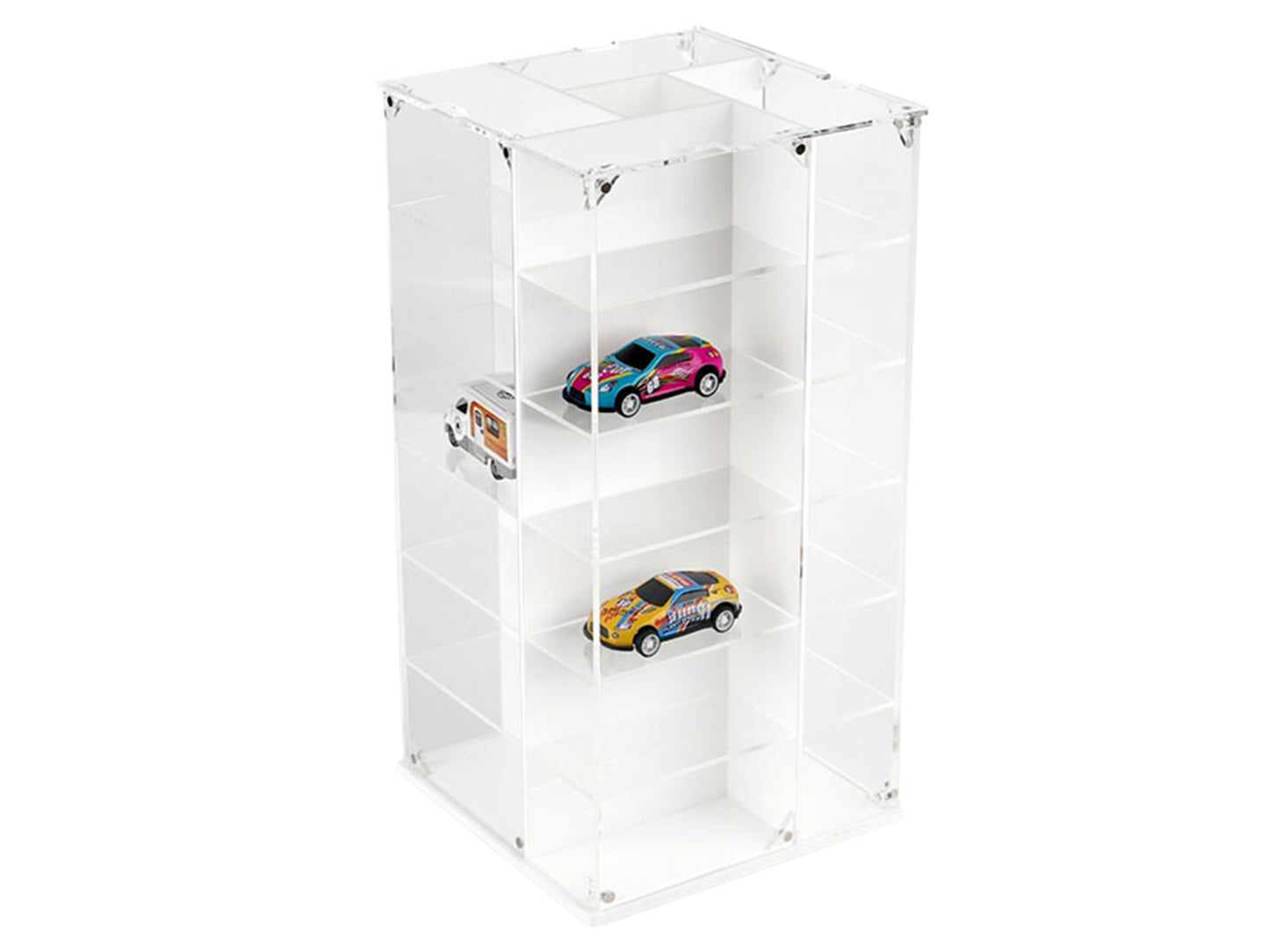 Acrylitower Showcase 24 Car Display Desktop Spinner with Cover White "Mijo Exclusives" for 1/64 Scale Models