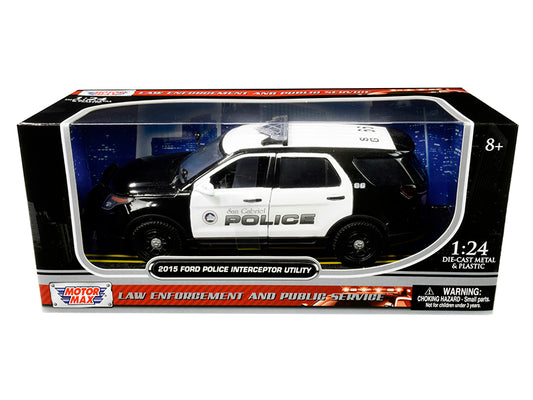 Motormax 2015 Ford Police Interceptor Utility "San Gabriel Police" (California) Black and White 1/24 Diecast Model Car by Motormax