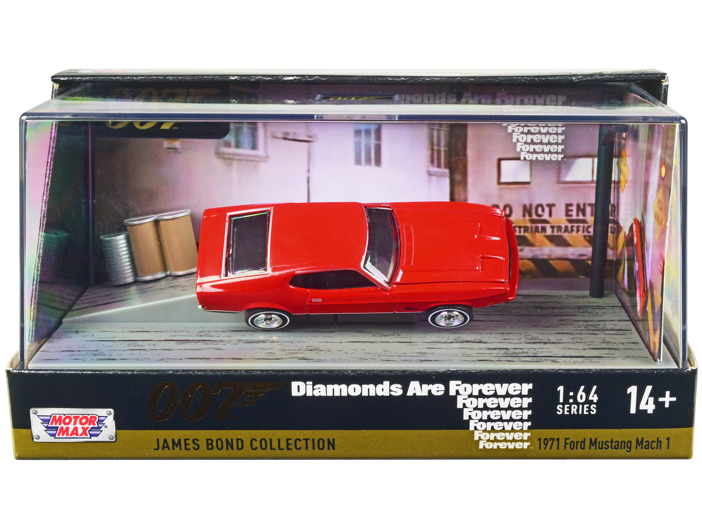 Motormax 1971 Ford Mustang Mach 1 Red James Bond 007 "Diamonds are Forever" (1971) Movie with Display 1/64 Diecast Model Car by Motormax