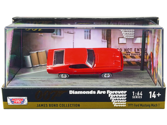 Motormax 1971 Ford Mustang Mach 1 Red James Bond 007 "Diamonds are Forever" (1971) Movie with Display 1/64 Diecast Model Car by Motormax