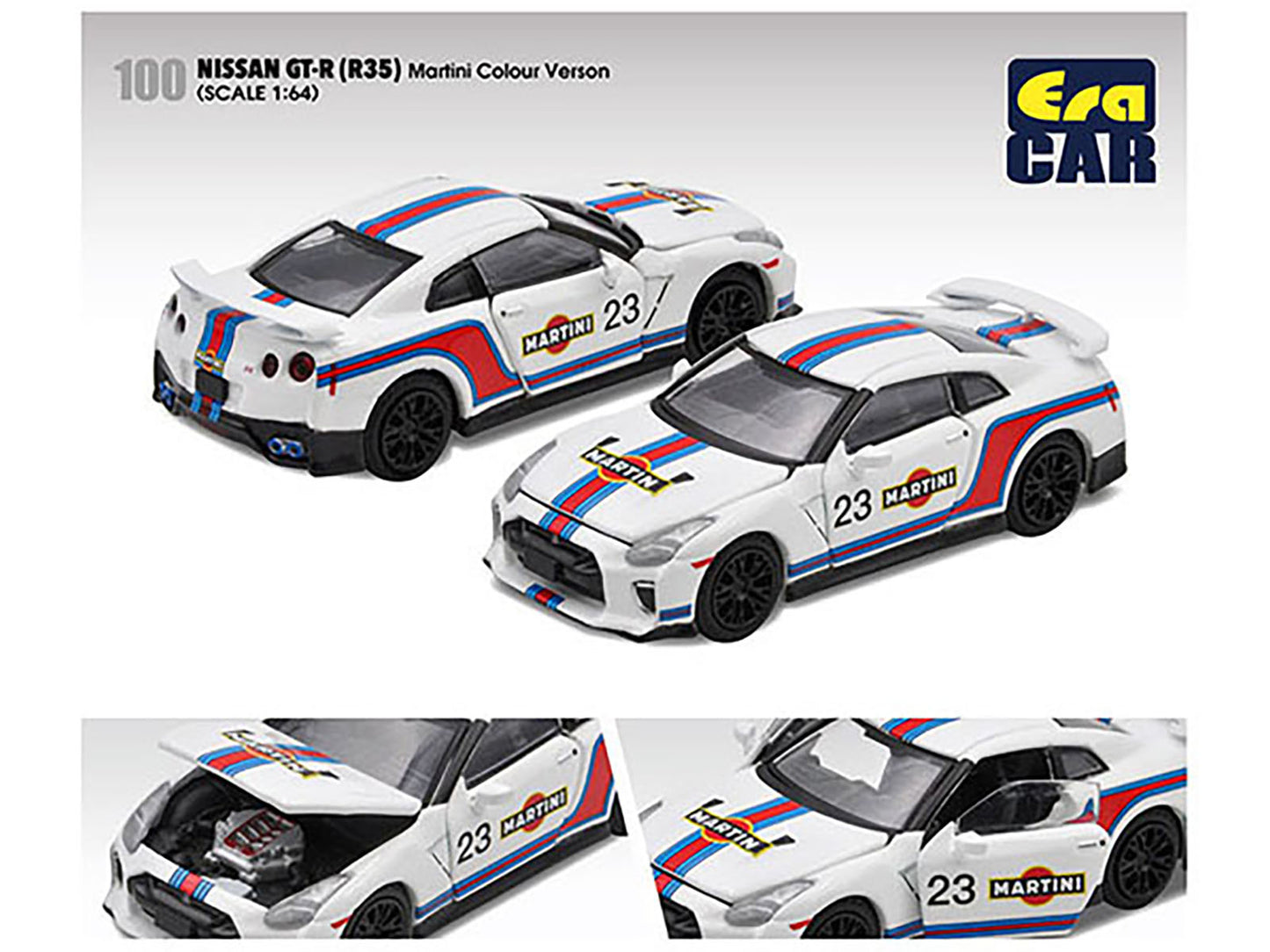 Era Car Nissan GT-R (R35) #23 White with Blue and Red Stripes "Martini Racing" Limited Edition to 960 pieces Worldwide 1/64 Diecast Model Car by Era Car