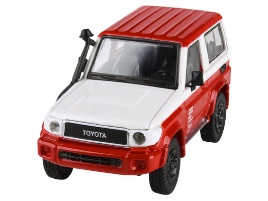 Paragon 2014 Toyota Land Cruiser 71 SWB (Short Wheel Base) Red and White "2023 Auto Salon" 1/64 Diecast Model Car by Paragon Models