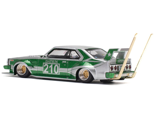 Pop Race Skyline C210 Kaido Racer "Bosozoku Style" RHD (Right Hand Drive) #210 Green and Silver 1/64 Diecast Model Car by Pop Race
