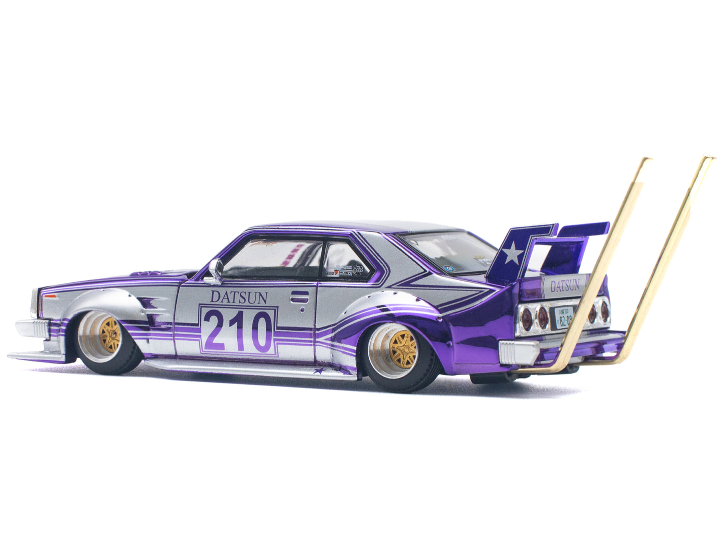 Pop Race Skyline C210 Kaido Racer "Bosozoku Style" RHD (Right Hand Drive) #210 Purple and Silver 1/64 Diecast Model Car by Pop Race