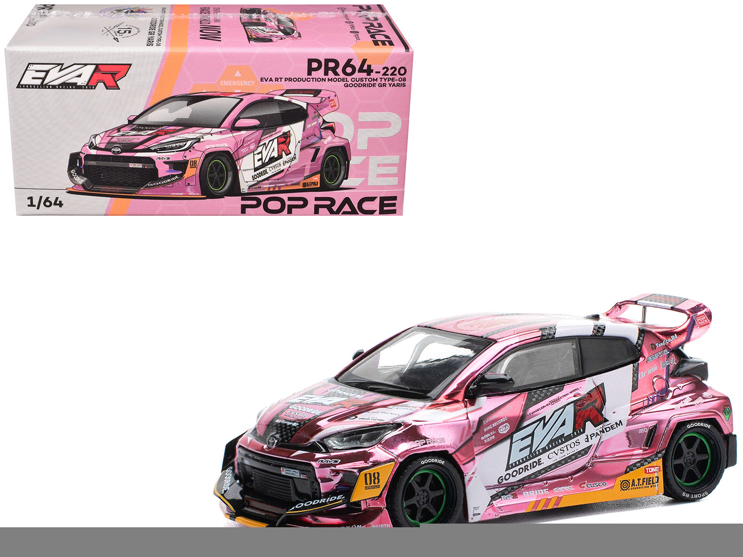 Toyota Goodride GR Yaris RHD (Right Hand Drive) "EVA RT Production Model-08" Pink Metallic with Graphics 1/64 Diecast Model Car by Pop Race