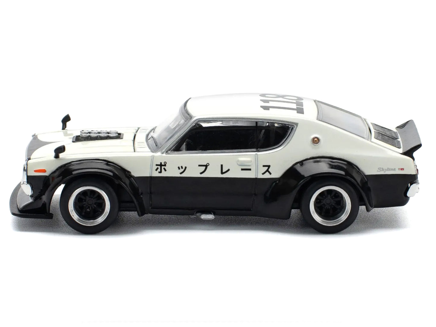Skyline KPGC110 "Kenmeri" RHD (Right Hand Drive) "Japan National Police Agency Livery" Black and White 1/64 Diecast Model Car by Pop Race