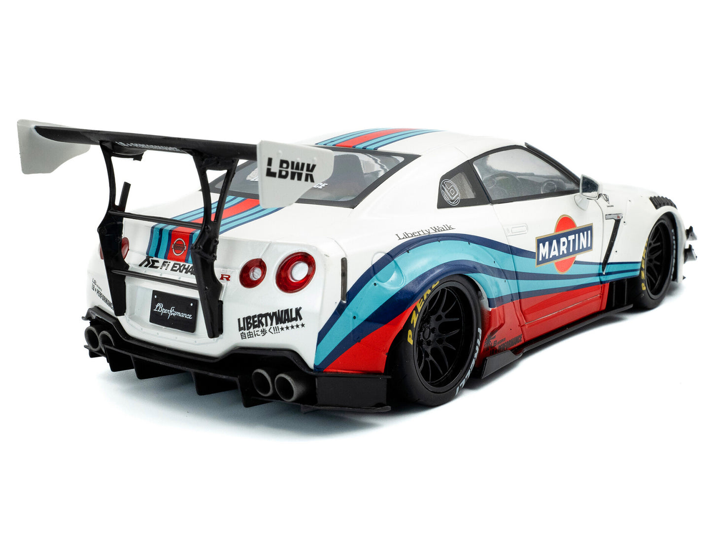 2024 Nissan GT-R (R35) RHD (Right Hand Drive) with Liberty Walk 2.0 Body Kit "Martini Racing" White with Stripes 1/18 Diecast Model Car by Solido