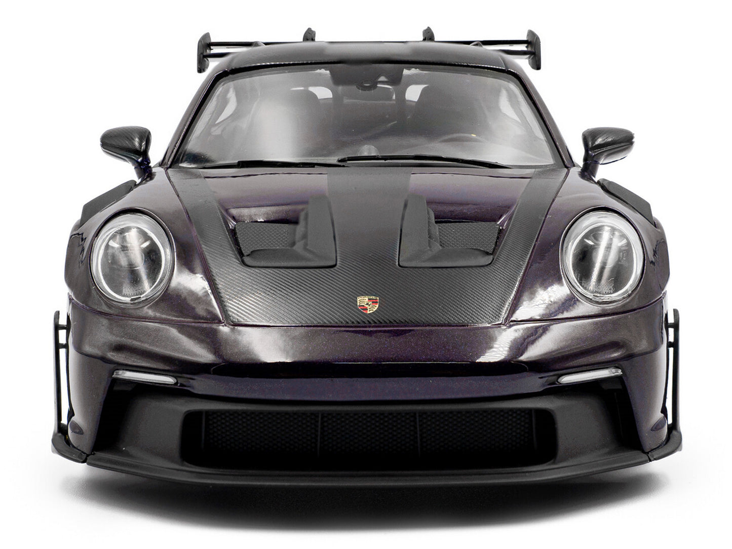 2024 Porsche 911 GT3 RS Weissach Package Viola Purple Metallic with Carbon Hood Stripes and Top 1/18 Diecast Model Car by Solido
