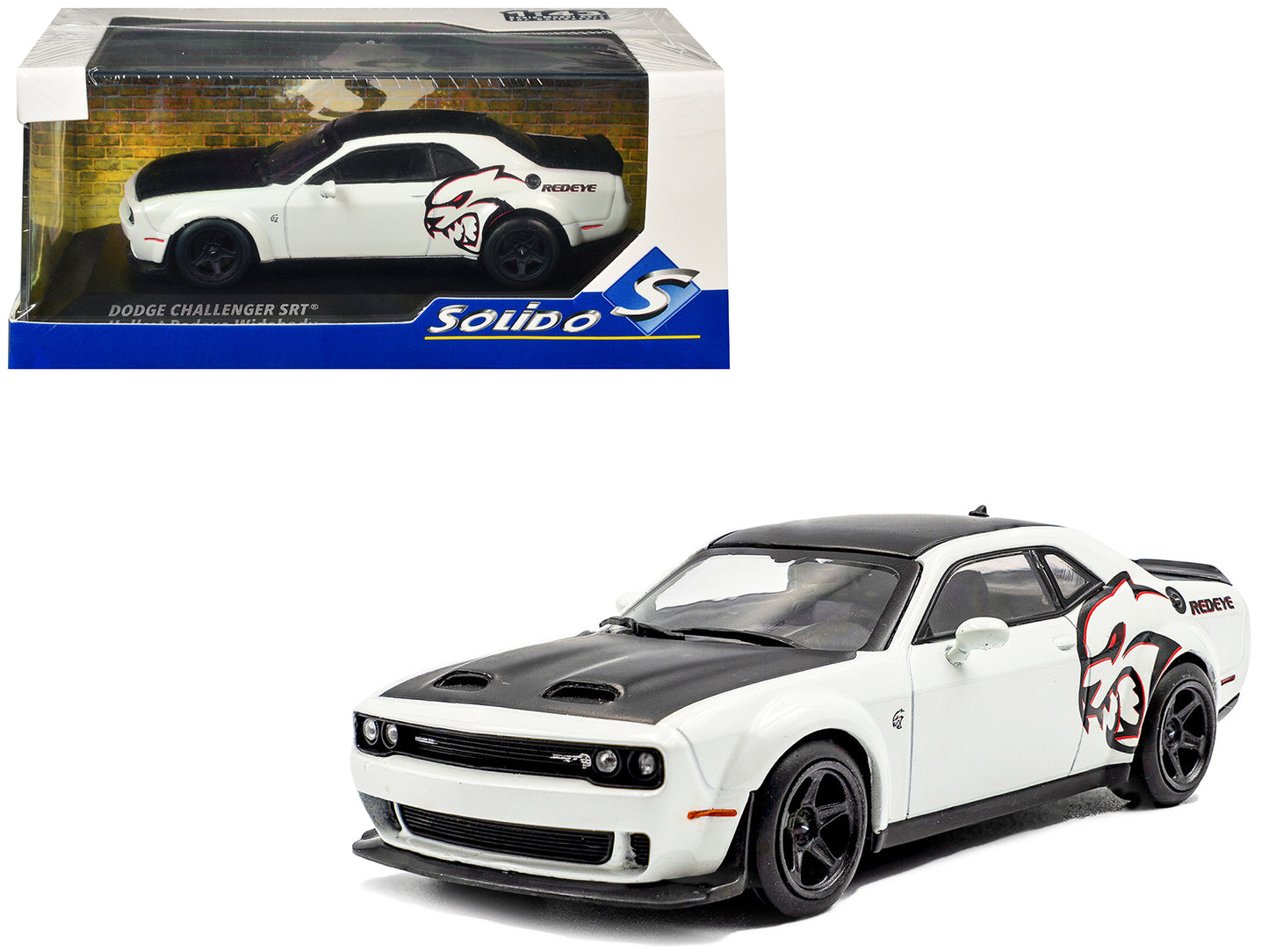 2020 Dodge Challenger SRT Hellcat Redeye Widebody White Knuckle with Matt Black Hood and Top 1/43 Diecast Model Car by Solido