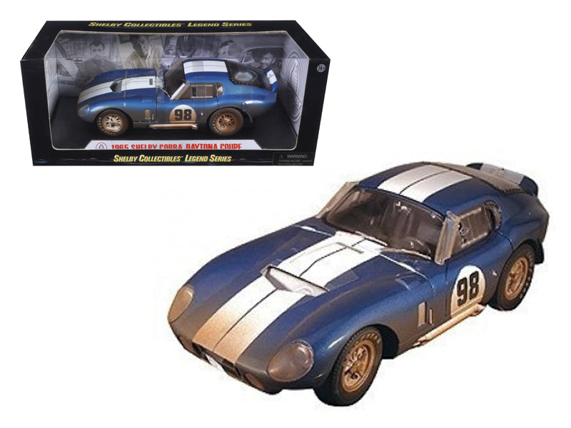 Shelby Collectibles 1965 Shelby Cobra Daytona #98 Blue with White Stripes After Race (Dirty Version) 1/18 Diecast Model Car by Shelby Collectibles
