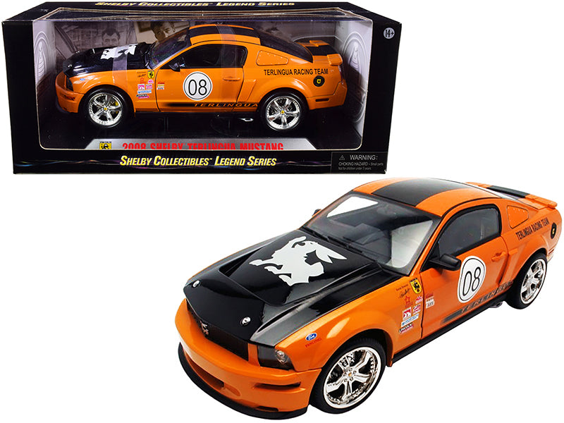 Shelby Collectibles 2008 Ford Shelby Mustang #08 "Terlingua" Orange and Black "Shelby Collectibles Legend" Series 1/18 Diecast Model Car by Shelby Collectibles
