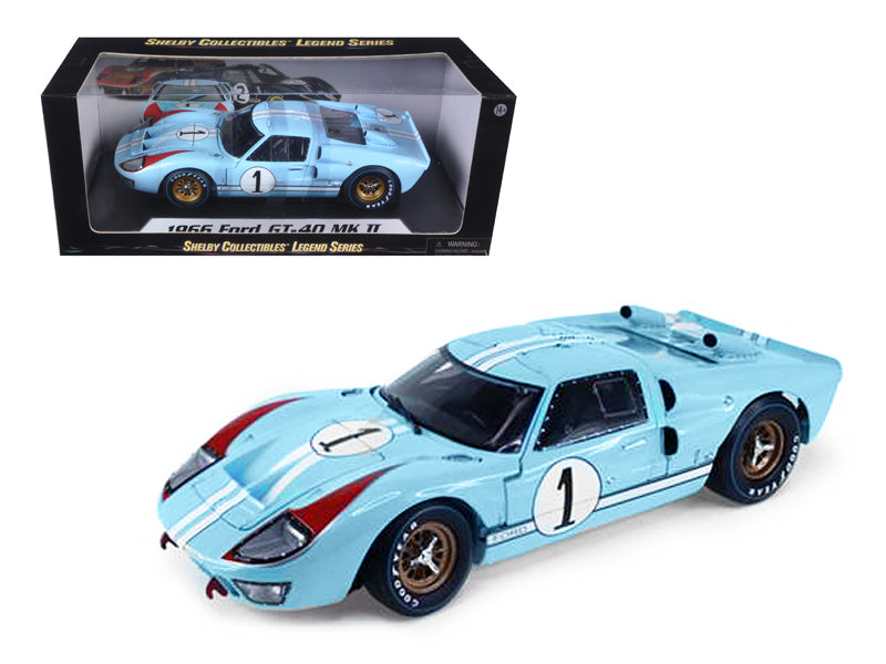 Shelby Collectibles 1966 Ford GT 40 MK II RHD (Right Hand Drive) #1 Light Blue Miles - Hulme Le Mans 1/18 Diecast Model Car by Shelby Collectibles